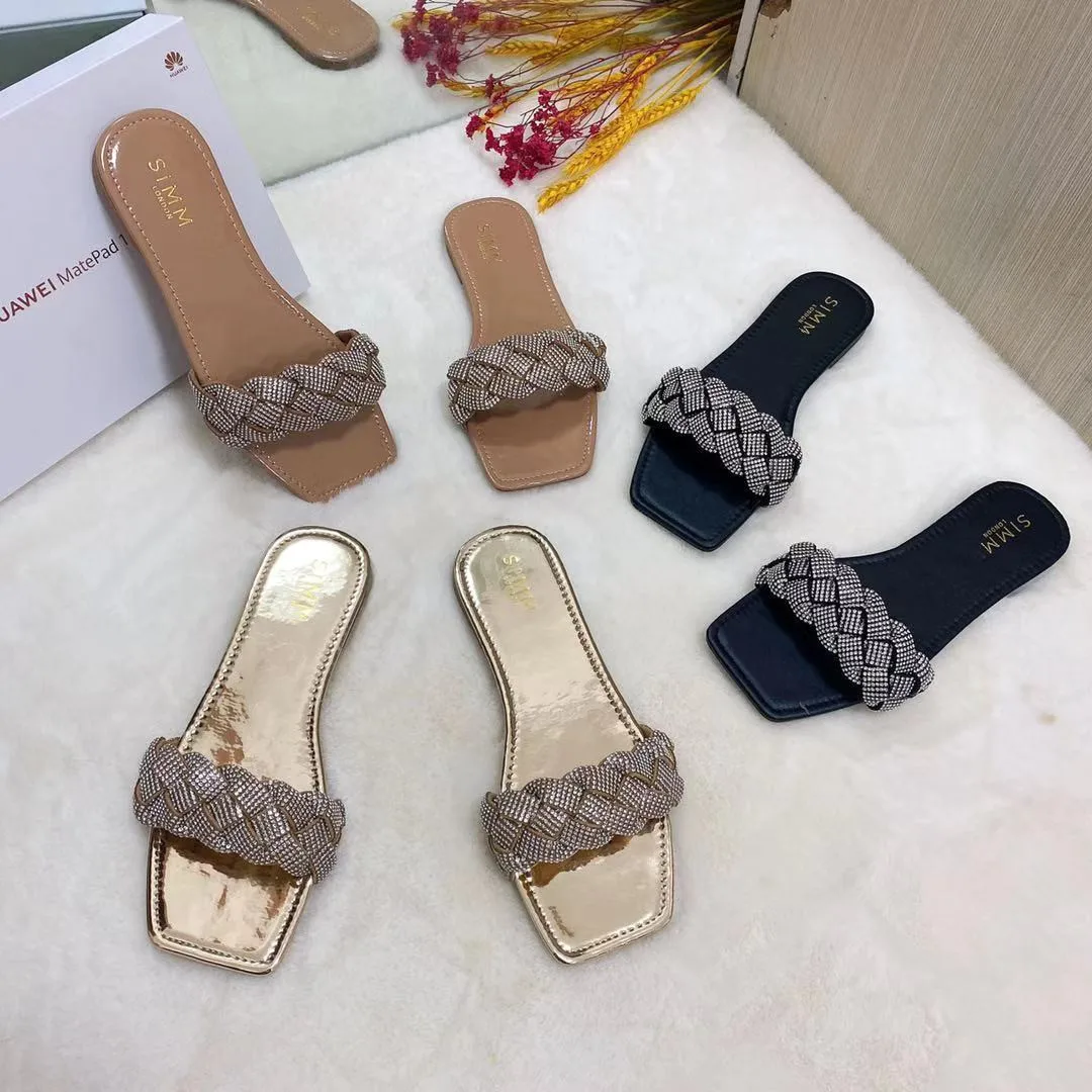 

Africa 2021 new sponge diamond woven slippers sandals women's sandals women shoes sandals for women and ladies, Black