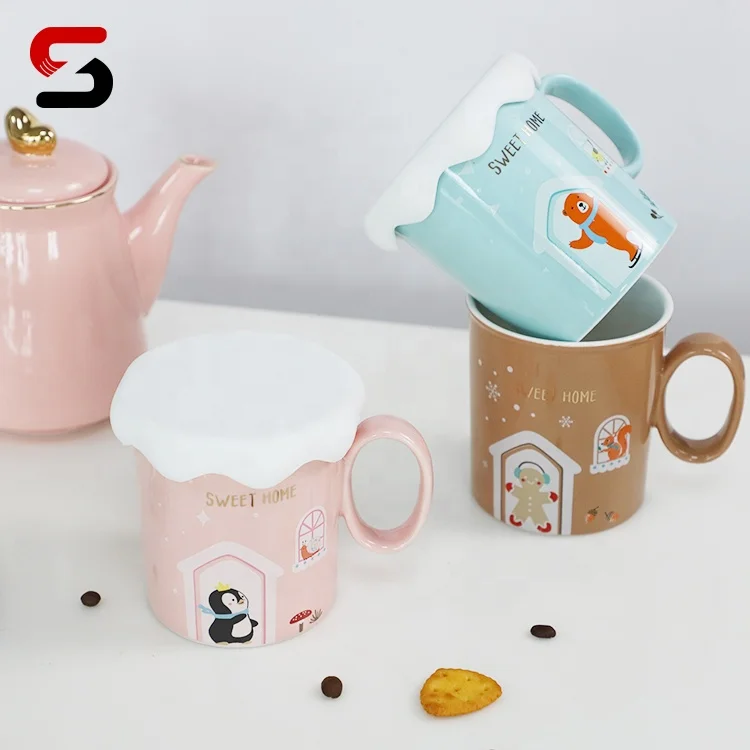 

Egrand Customized Lovely Cup Creative Mug With Lid and Gift Box, Porcelain Coffee Snow top Mug Wholesale, Optional