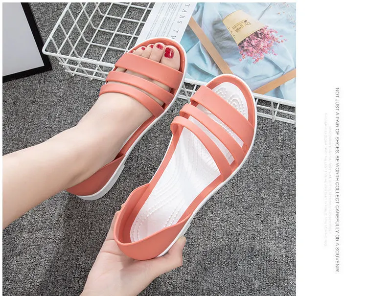 

2021 Summer New Style Sandals Women Flat Beach Shoes Seaside Plastic Sandals Fashion Crystal Jelly Shoes Women Summer