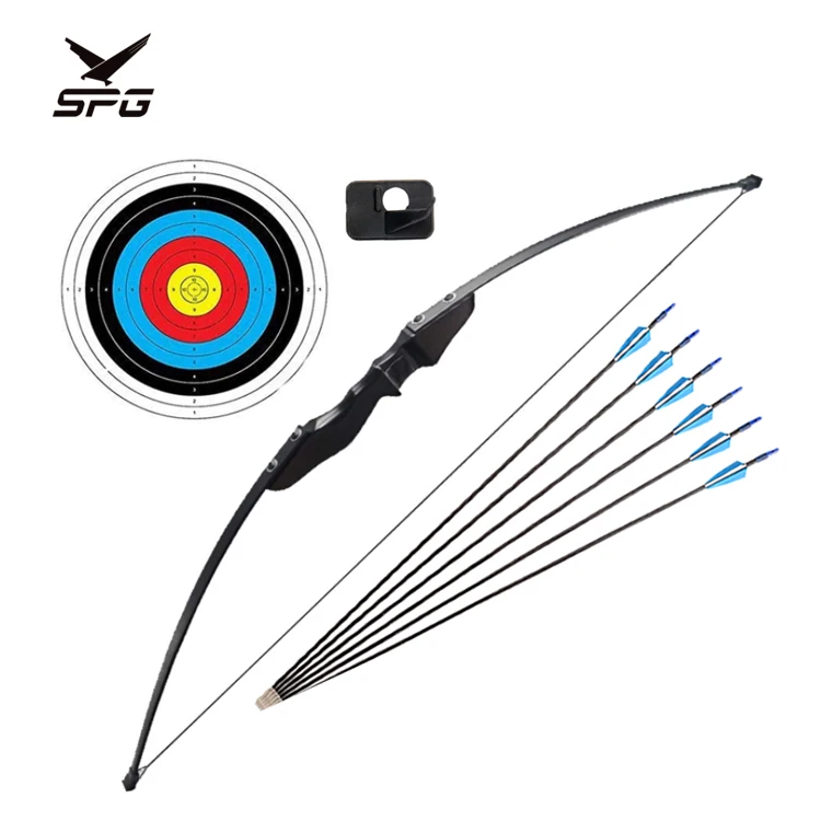 

SPG 40lbs Takedown Recurve Archery Bow Wooden Bow and Arrow Set for Adults Hunting 6pcs Fiberglass Arrow, Black