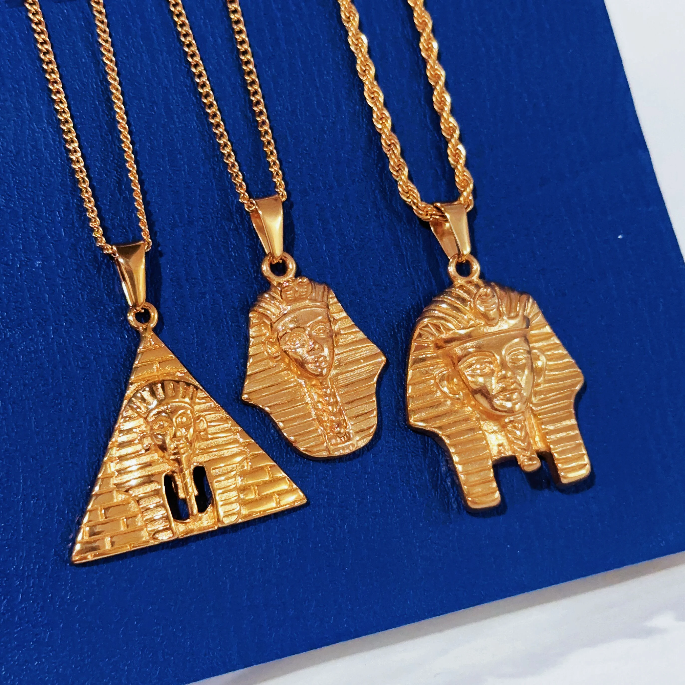 

Accessories Pendant Men 18K Gold Plated Custom Gold Stainless Steel Jewelry Lion Head Coin Vintage Pharaoh Ankh Cross Necklace