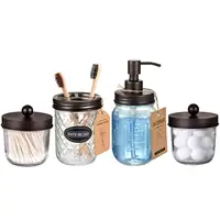 

Mason Jar Bathroom Accessories Set 4 Pcs Mason Jar Soap Dispenser and Toothbrush Holder