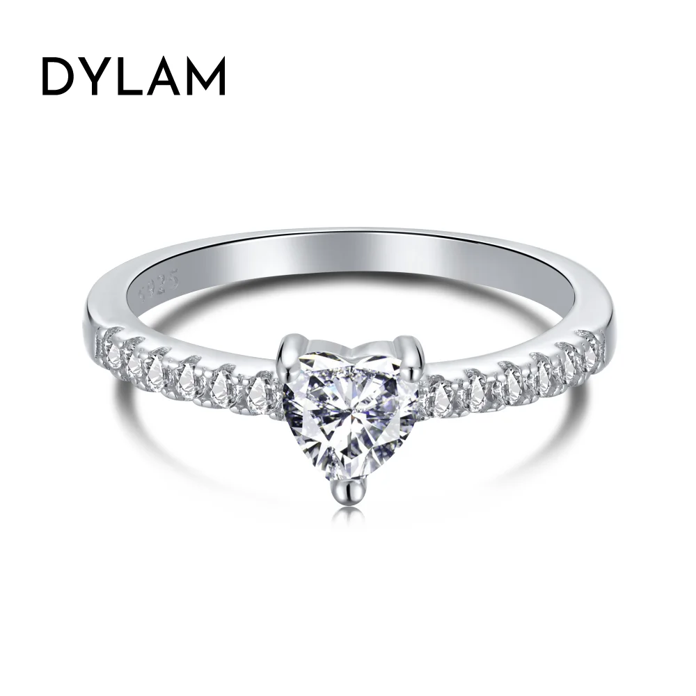 Dylam In Stock Fast Shipping Simplicity Minimalist 5A Level CZ Stone Wedding Rings Heart Love 925 Silver Sterling Rings Jewelry