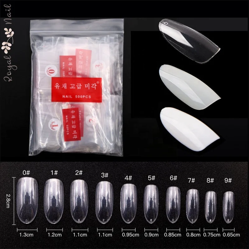 

Wholesale 500pcs Clear Natural White Color Full Cover Oval False Nail Tips