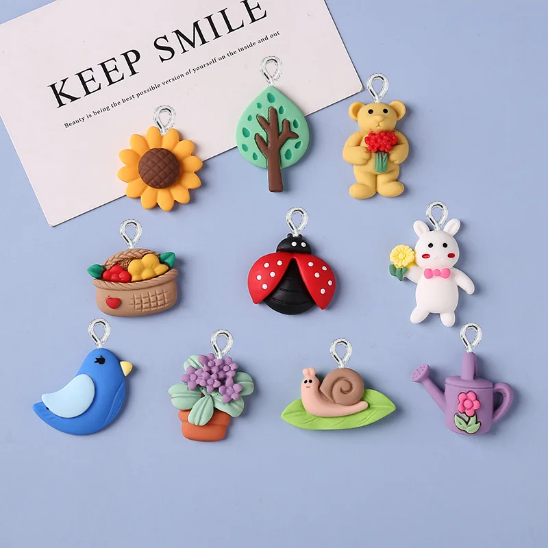 

Cartoon Rabbit Bird Flowers Resin Charms for Earrings Necklace Accessories DIY Pendant Jewelry Making Flat Back Cabochon