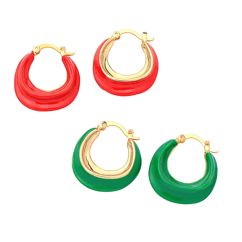 

me00170 Red Blue Green Enamel Gold Plated Brass Hoop Personalized Jewelry Women Fashion Dainty Huggies Earrings