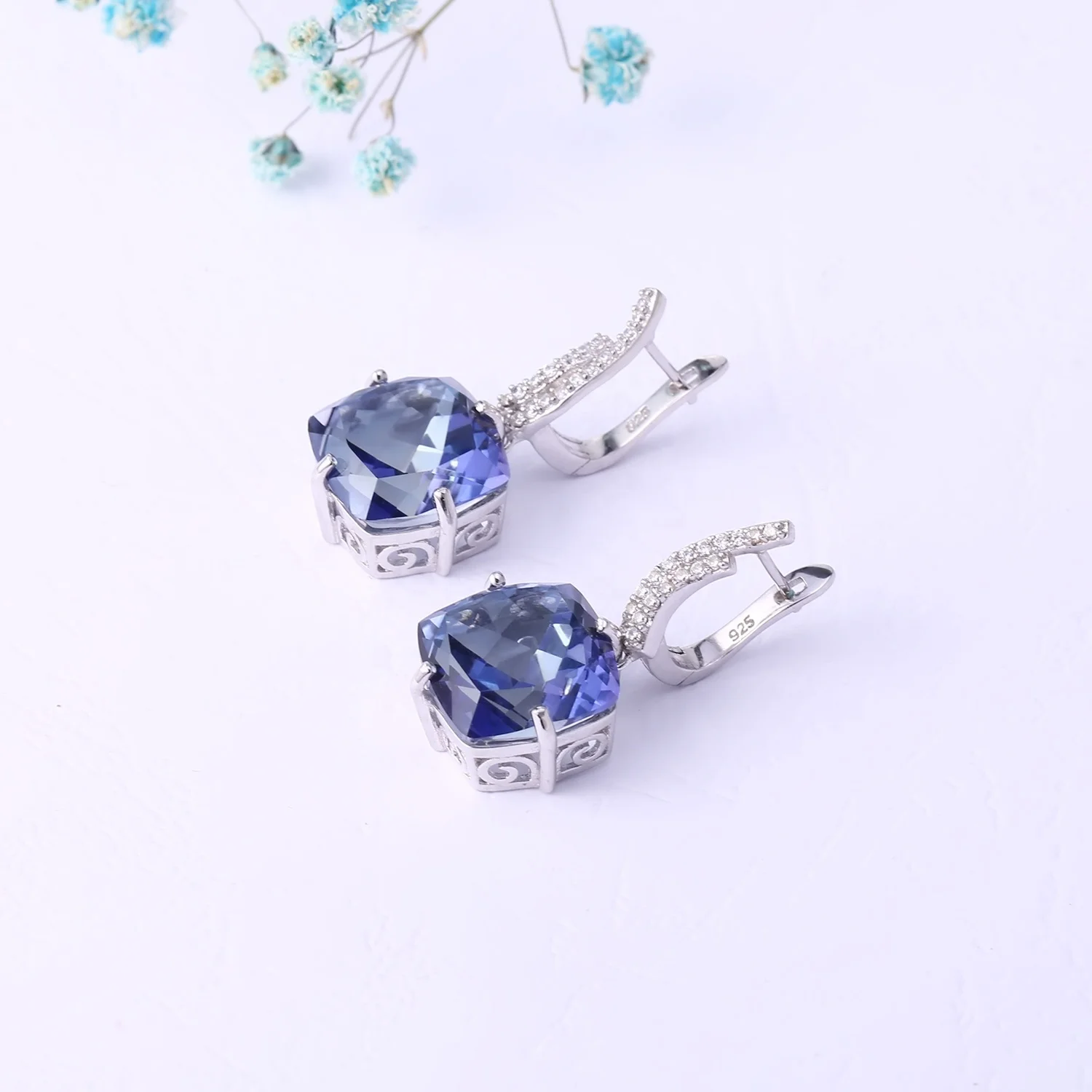 

Abiding Classic Natural Iolite Blue Mystic Quartz Drop Earrings Solid 925 Sterling Silver Earrings For Jewelry Women