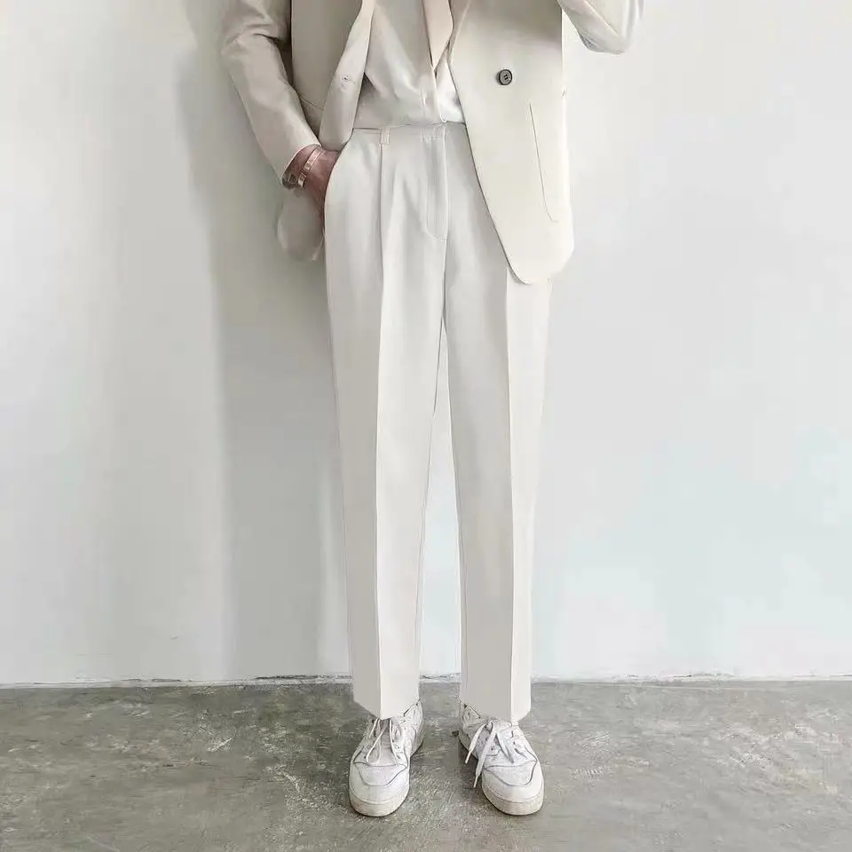 

2021 Men straight summer youth wide-legged trousers nine minutes of pants men's leisure trousers
