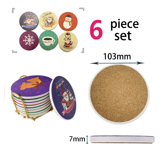 

Custom Coaster For Christmas Party Decoration Round Absorbent Drink Coasters With Cork Base