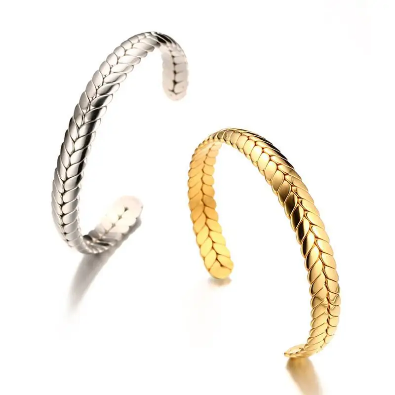 

New Fashion 316L Stainless Steel Spike Charm Bracelets For Women Jewelry Wheat Shaped Open Cuff Bangle Men Custom Bracelet, Rose gold/silver/black/gold