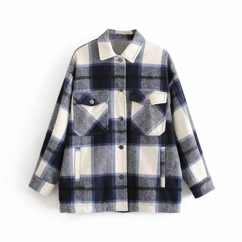 

2021 Autumn new shirts fashion loose woolen plaid shirt jacket for women, Picture