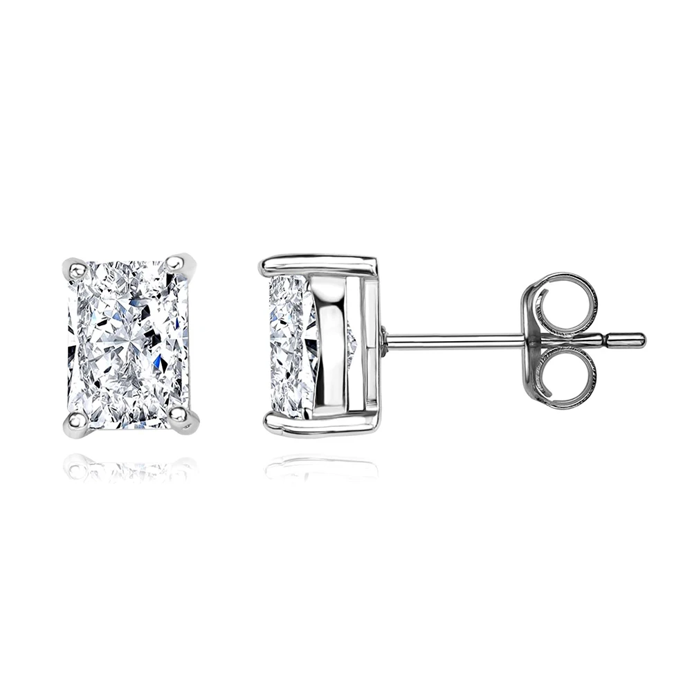 FOXI ready to ship pure 925 silver earrings Rhodium Plated Bridal Jewelry brilliant 8A Crushed Ice Cut CZ Stud Earrings