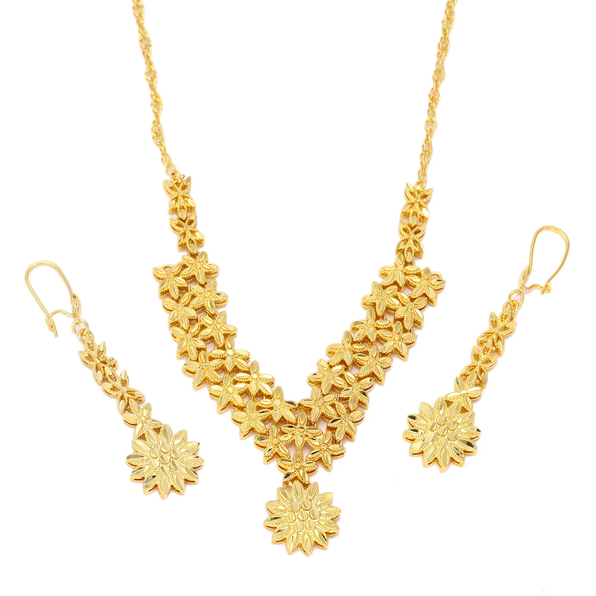 

22K Gold Color Ethiopian Women Trendy Jewelry Sets For Bride Wedding Necklace Earrings Arab Africa Jewelry Gifts