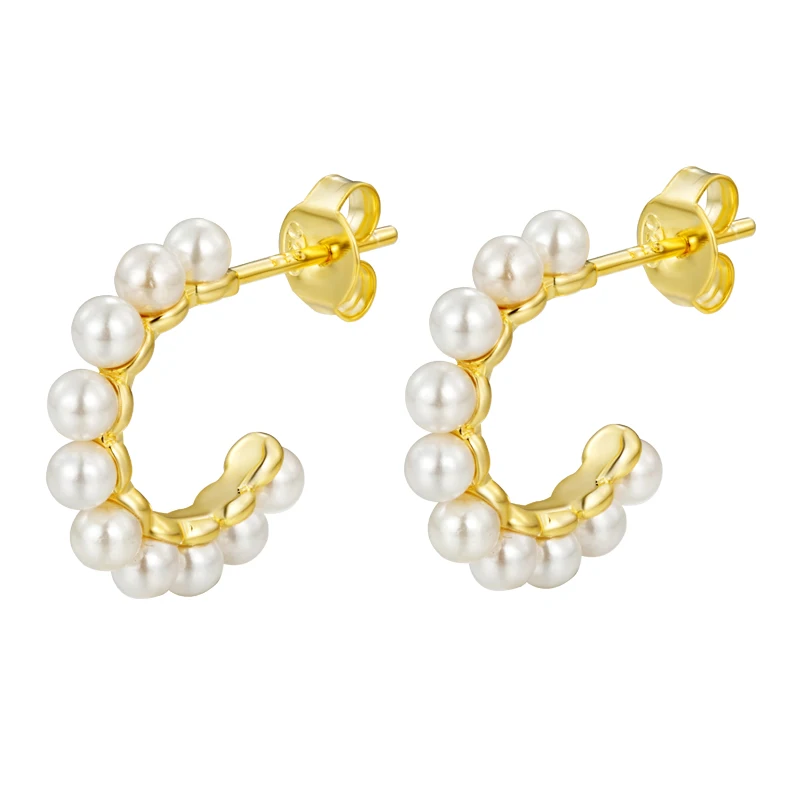 

Aretes De Oro Para Mujer Suppliers Fancy New Trendy 18K 14K Gold Plated Jewelry925 Sterling Silver Hoop Shell Pearl Earrings