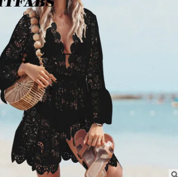 

New Sexy Cover Up Bikini Women Bathing Suit Beach Wear Knitting Swimwear Mesh Beach Dress Tunic Hollow swimsuit cover-up