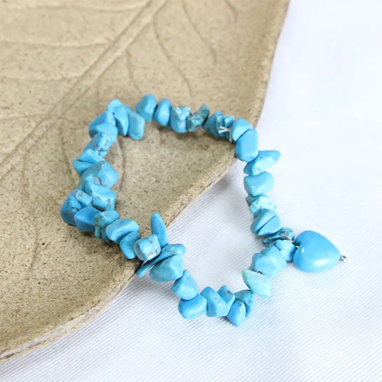 

Natural Gemstone Chip Beads Turquoise Bracelets Blue Turquoise Chip Stone Beads Bracelet for Women Gift