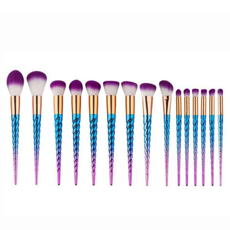

Custom Logo 15pcs professional colorful Beauty Makeup brush set Spiral handle