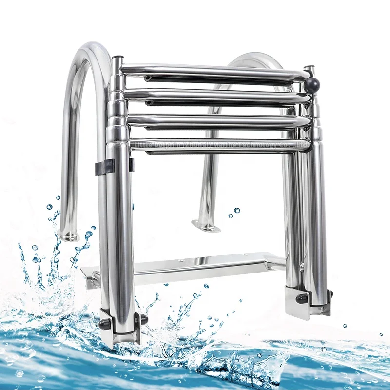 

Telescopic 4 Step Ladder Stainless Steel Telescoping Extendable Ladder 900 Pound Capacity For Marine Yacht / Swimming Pool