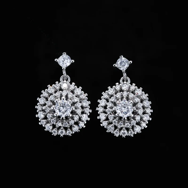 New Hot Fashion 925 Sterling Silver Crystal Round Earrings for Women Girls Gift Fashion Statement Jewelry  Korean Earrings