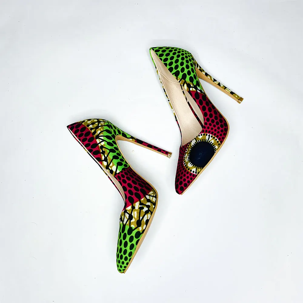 

Custom Female Heel Shoes African Wax Print Luxury High Heel Shoes For Young Lady Office Shoes, Customized