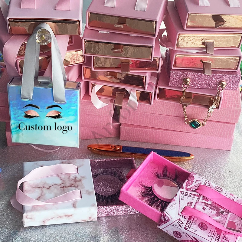 

Wholesale Private Label Lash Bag Packaging Box 25mm lashes Vendor Handmade Real Mink Lashes 3d Mink Eyelashes, Natural black