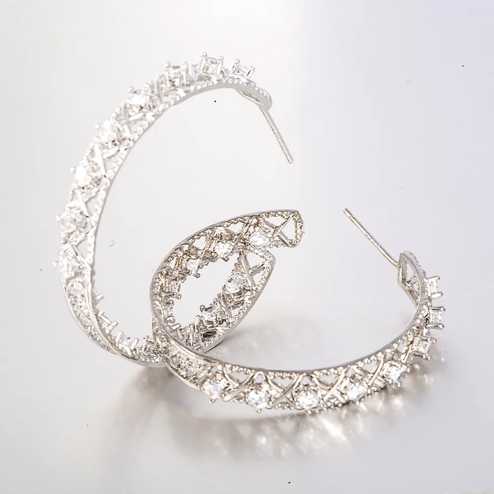 

New Design Fashion Cute Brass Zircon Hoop Earrings for Women, Gold&silver