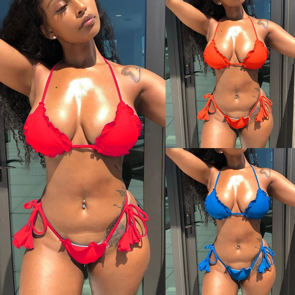 

Hot Selling Custom Ruffle Two Pieces Women Swimwear Sexy Bikini 2020