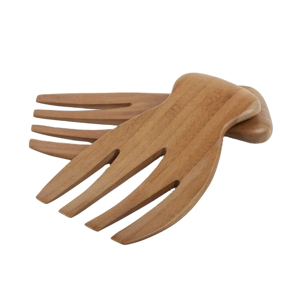 

bamboo salad fruit hands server fork tools set, Natural