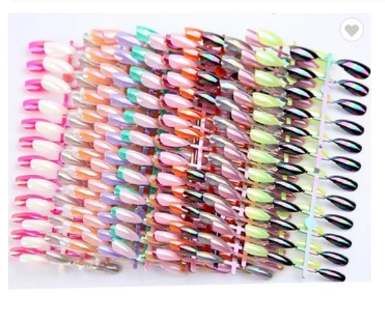 

24Pcs/Packahing Full Cover Faux Ongles Metallic False Nails Stiletto Mirror Coffin Artificial Nail Art Tips, Colorful