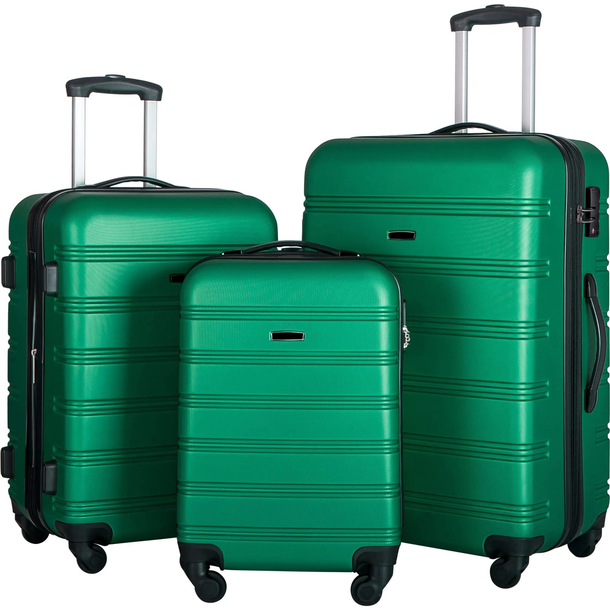 

3 Piece Luggage Set Hardside Spinner Suitcase with TSA Lock 20" 24' 28" Available, Green