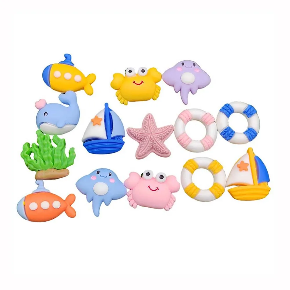 

Lovely Ocean Animals Slime Charms Cute Swim Ring Crab Sailboat Whale Starfish Flatback Resin Cabochon For DIY Scrapbooking Craft