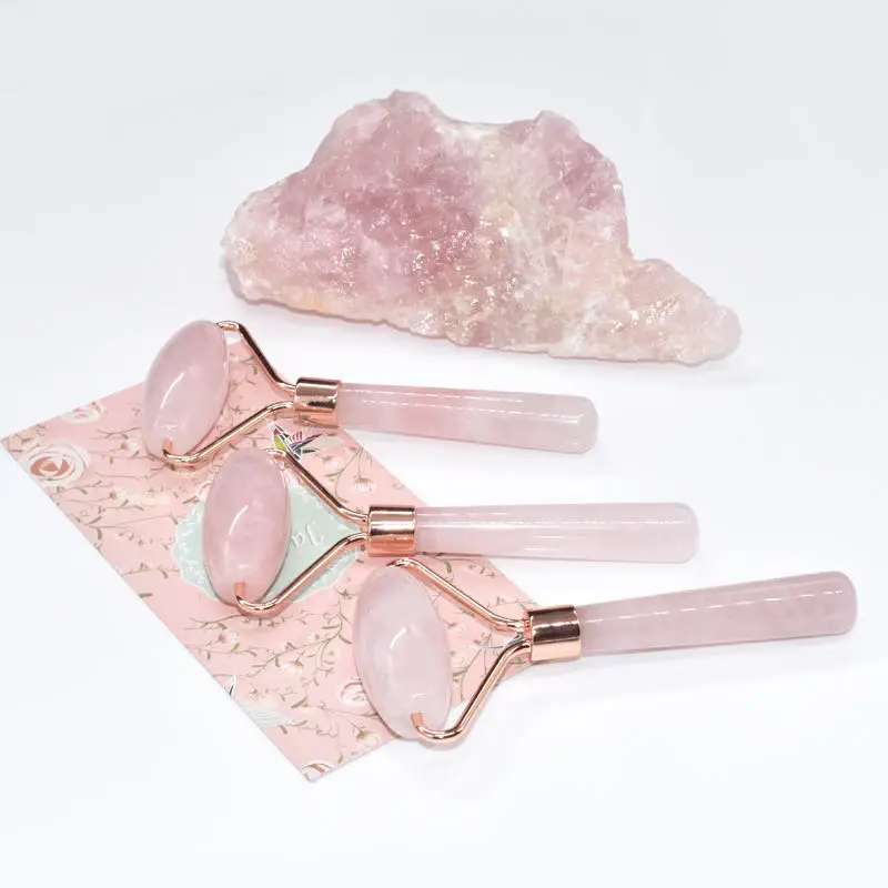 

Pink Rose quartz jade roller single head massager face brighten