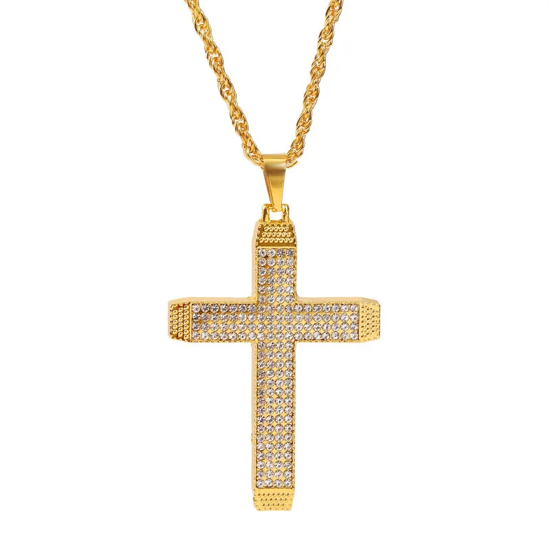 

Hip Hop Cross Pendant Necklace Micro Pave diamond Egyptian Style Chain Necklace, As pic