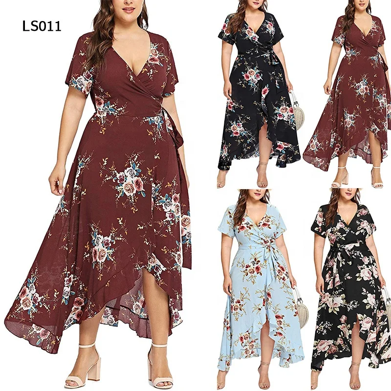 

Jancember LS011 Women Empire Waist Asymmetrical High Low Bohemian Maxi Plus Size Dress