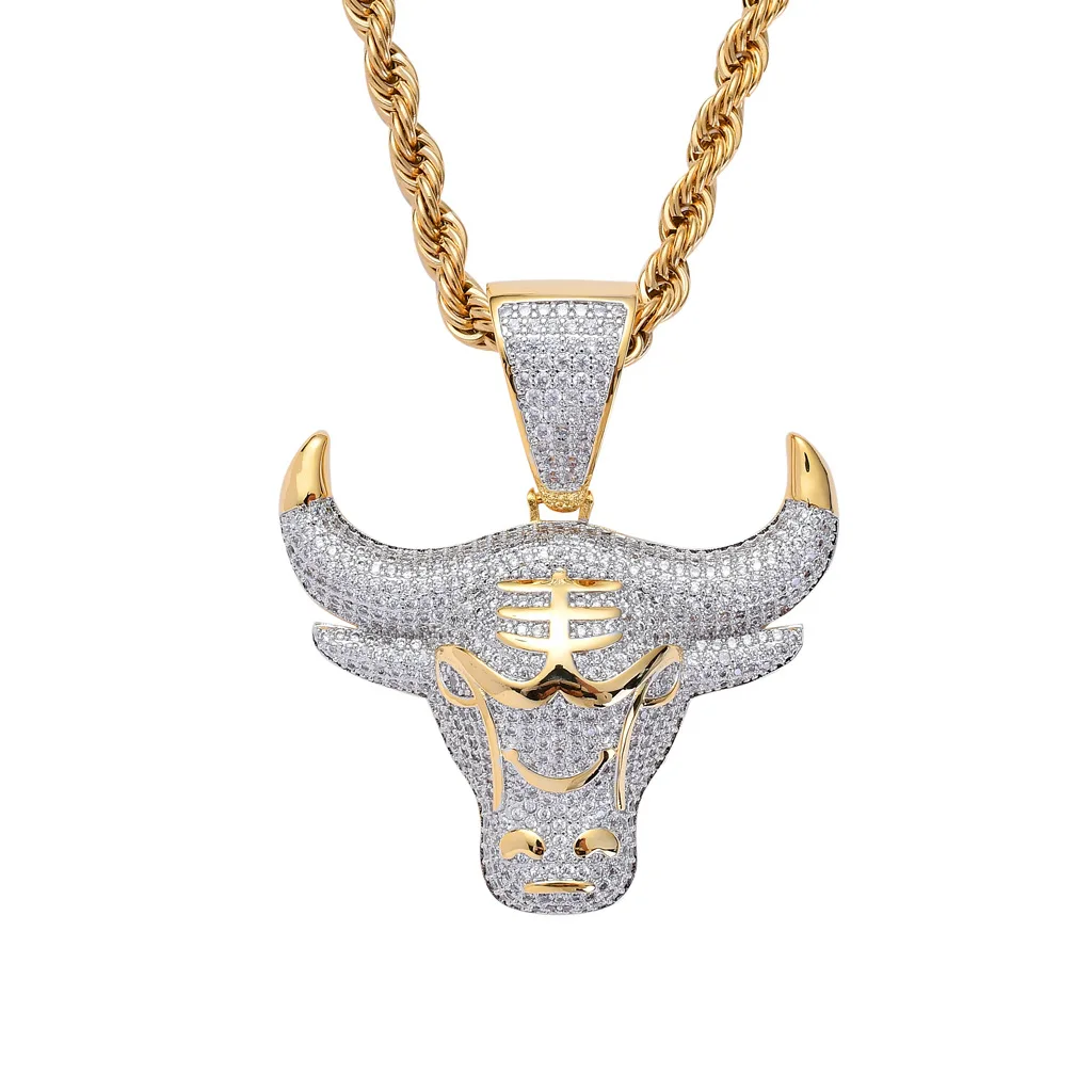 

Newest Bull Demon King Gold Silver Color Chain Iced Out Pendant Necklace Men With Tennis Chain Hip Hop/punk Fashion Jewelry//, Steel corol, ip black