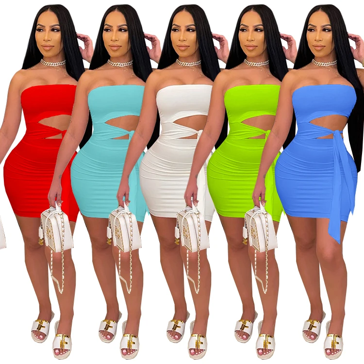 

2021 new arrivals summer sexy Strapless dress slim fit fashion party strapless one-piece casual dresses women clothes clothing, Picture