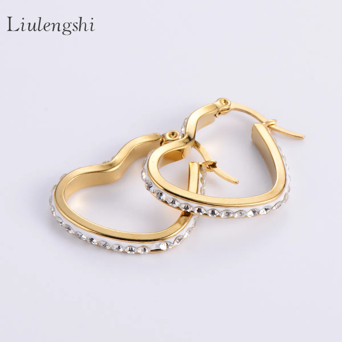 

Wholesale Stainless Steel Jewelry For Lady 18k PVD Plated Gold earring Hollow zircon peach heart hoop earrings