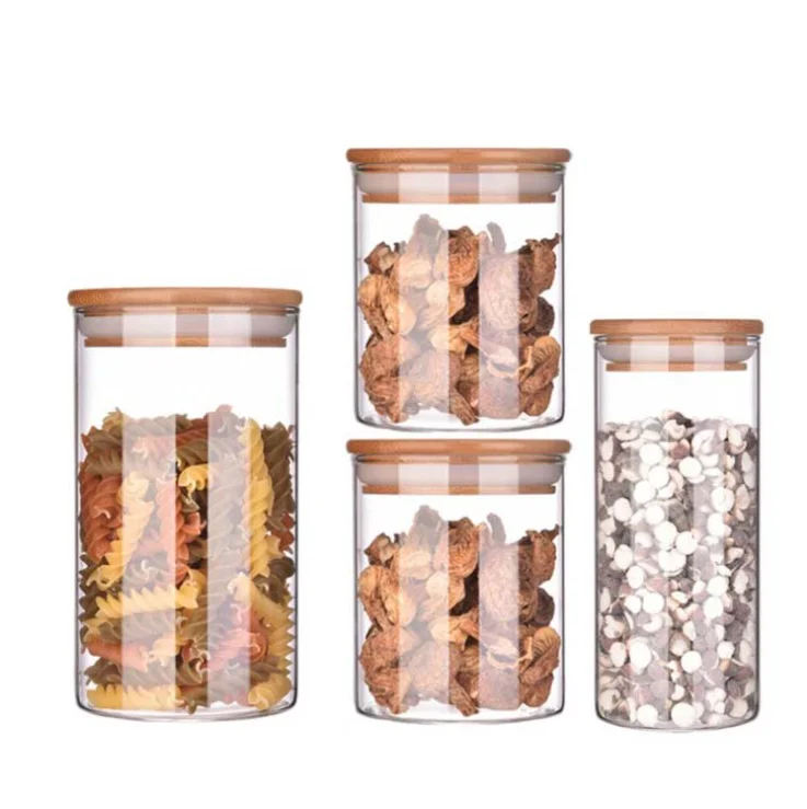 

Glass Spice Jar with Bamboo Lids High Borosilicate Glass container Jars, Transparent