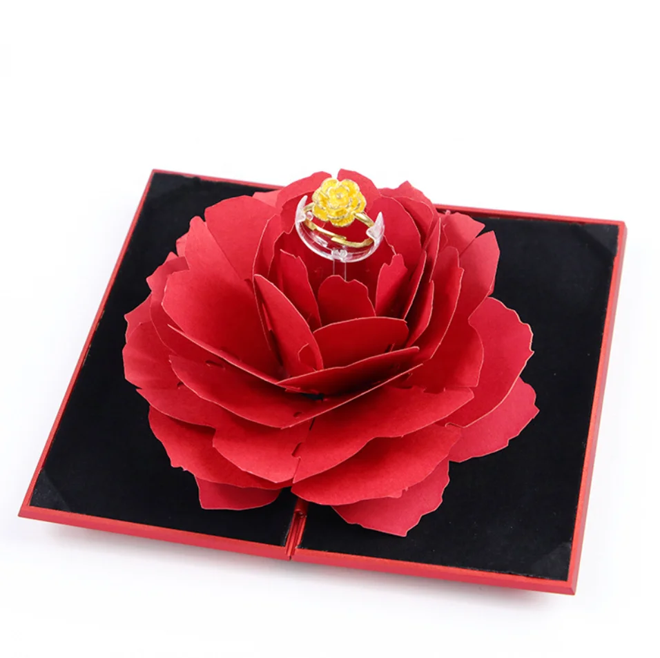 

New style wholesale fancy foldable rose flower jewelry ring box for gifts wedding, Same as pictures or customized