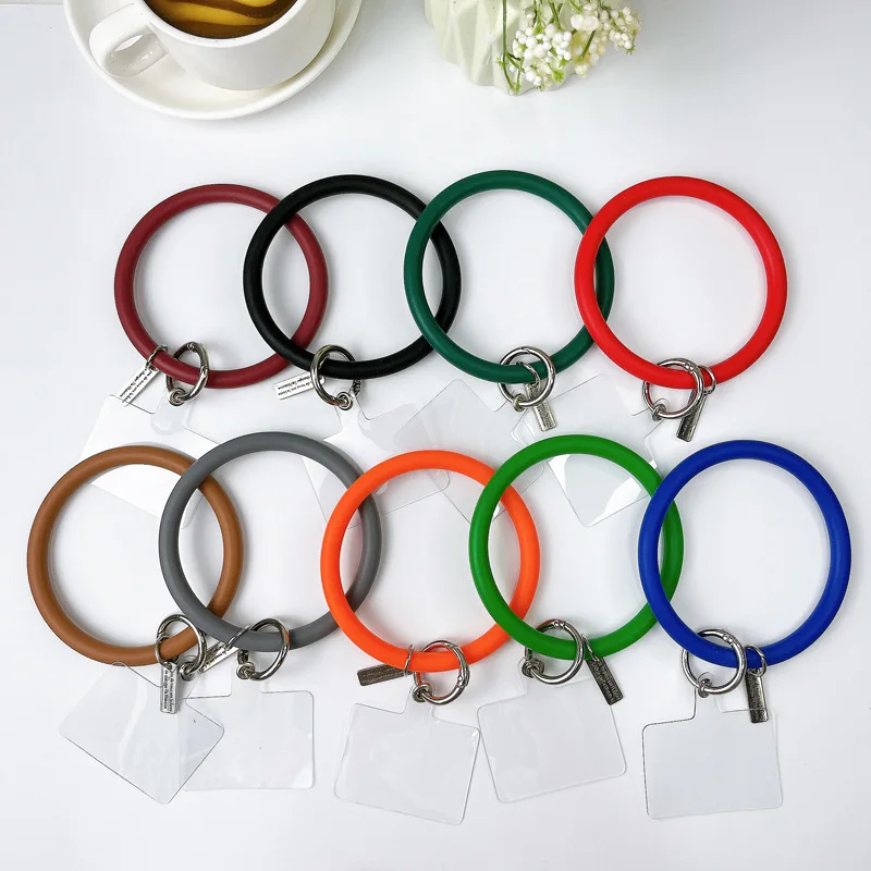 

Anti-Lost Colorful Circle Soft Silicone Bracelet Keychain Mobile Phone Case Accessories Cellphone Strap, As picture show