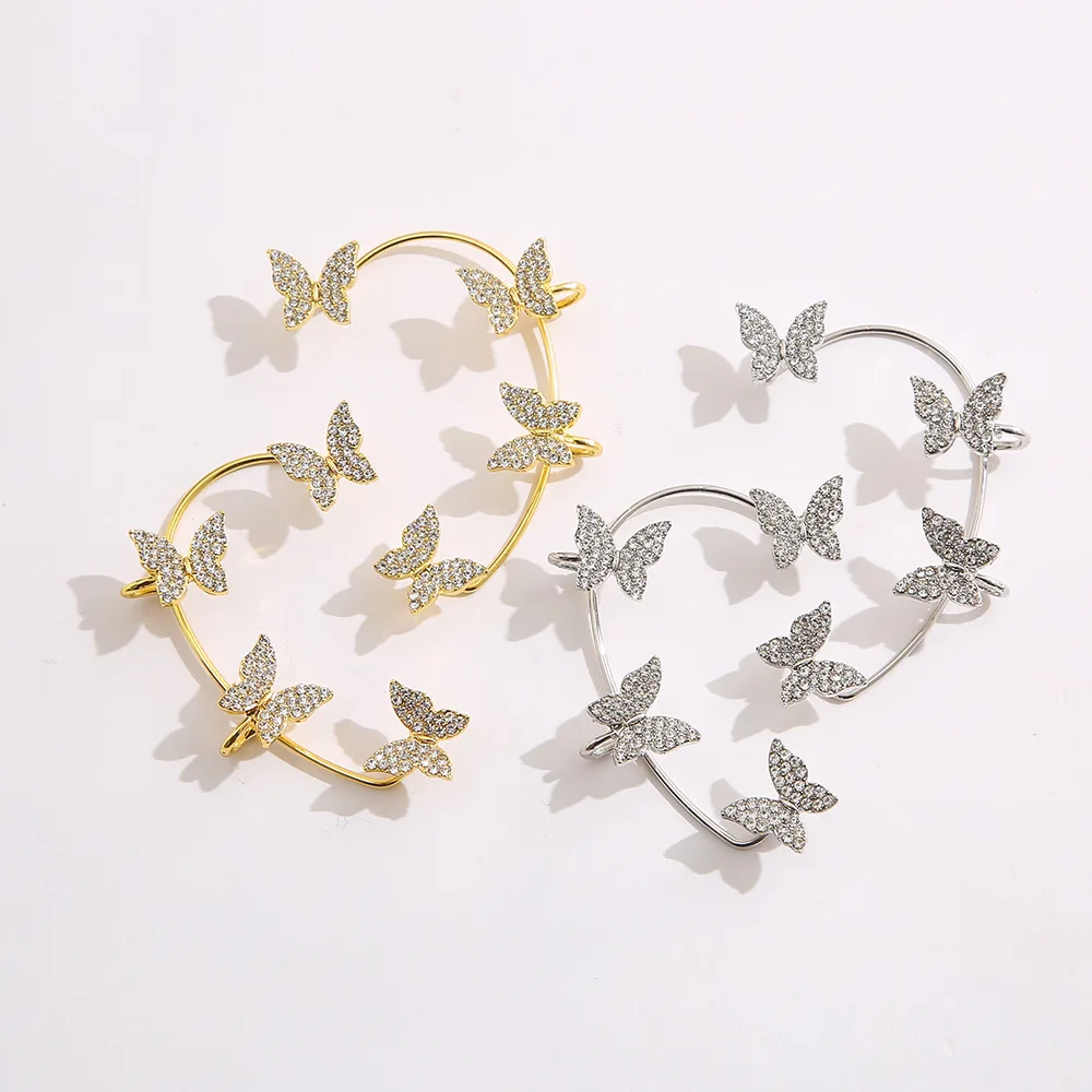 

Luxury Shining Zircon Rhinestone Snowflake Ear Cuff Earrings Exquisite Butterfly Leaf Clip on Earrings Women Party Jewelry