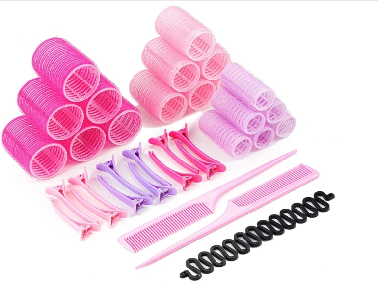 

DIY Hairdressing Tools Hair Rollers 32 Pcs Set 18 Self Grip Hair Rollers 12 Duckbill Hair Clips 1 Braiding Device 1 Comb