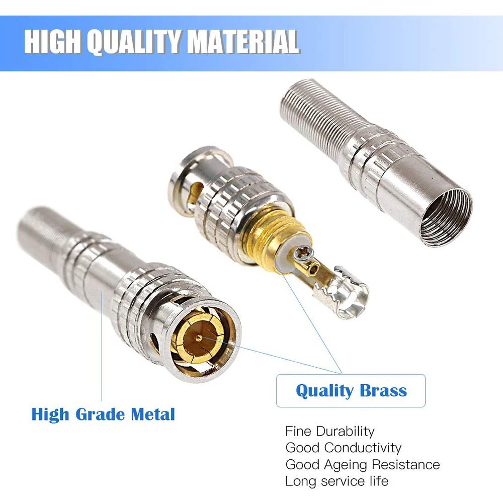 10 Twist Spring Fitting RG59 RG6 Male Coaxial BNC Connector Jack for CCTV Camera 