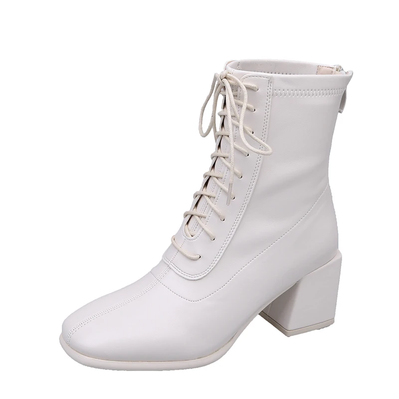 

2022 New Fashion Hot Sale Custom Winter Light Weight Thick Heeled Anti Slip Cross-Strap Short Thick Heel Fashion Boots