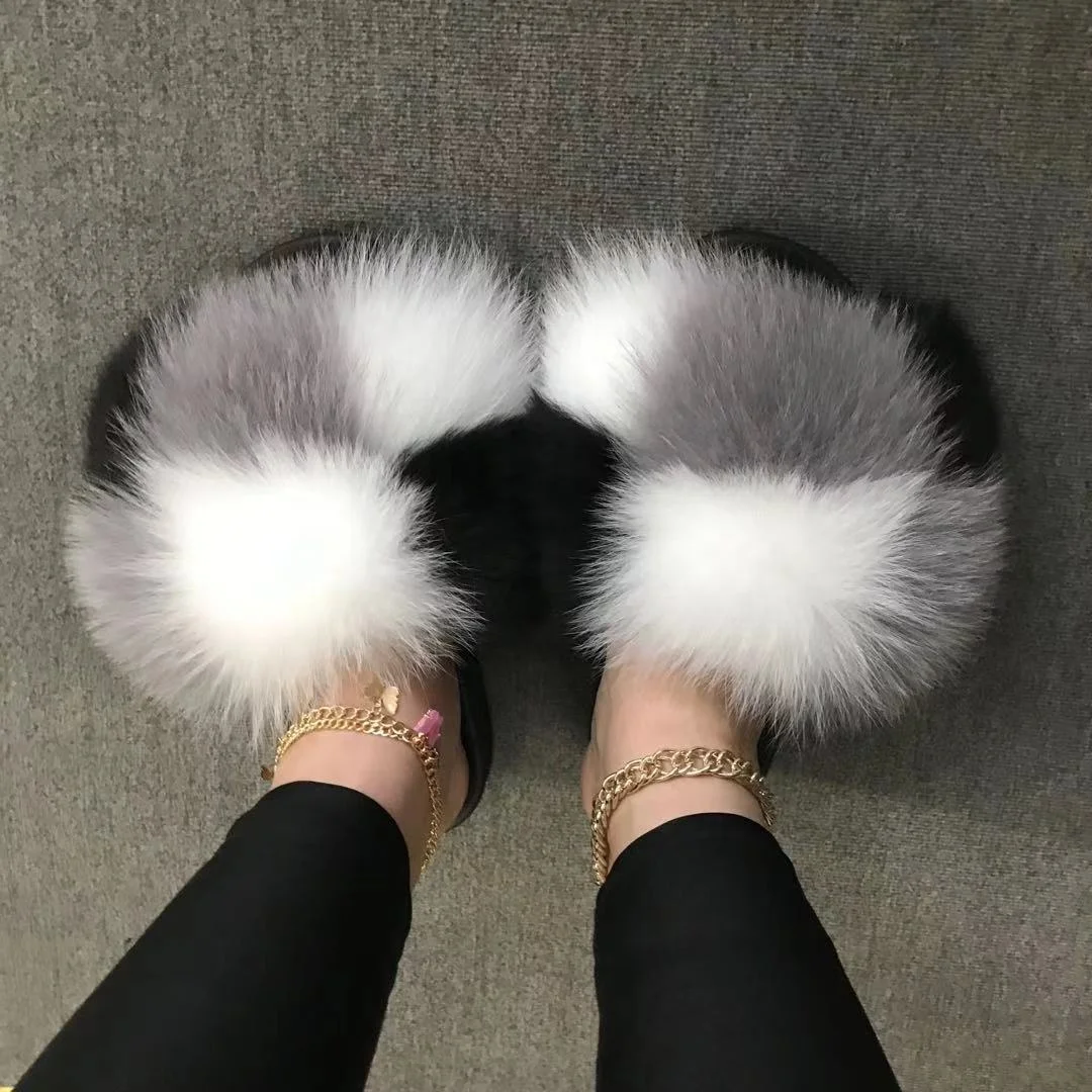 

Real fur slippers raccoon fur slippers verified fox fur slippers, Color matching or can be customized according to requirements