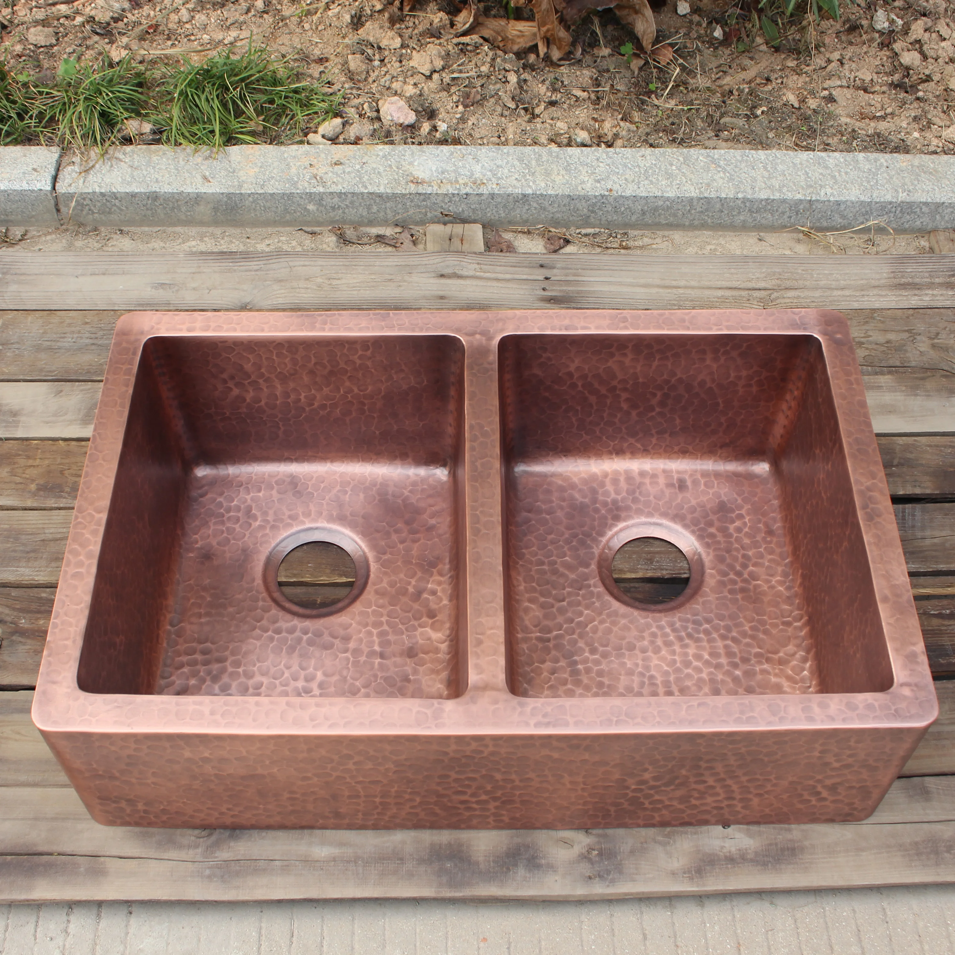 Hand hammered copper farmhouse sink light hammered kitchen copper sink with double bowl design