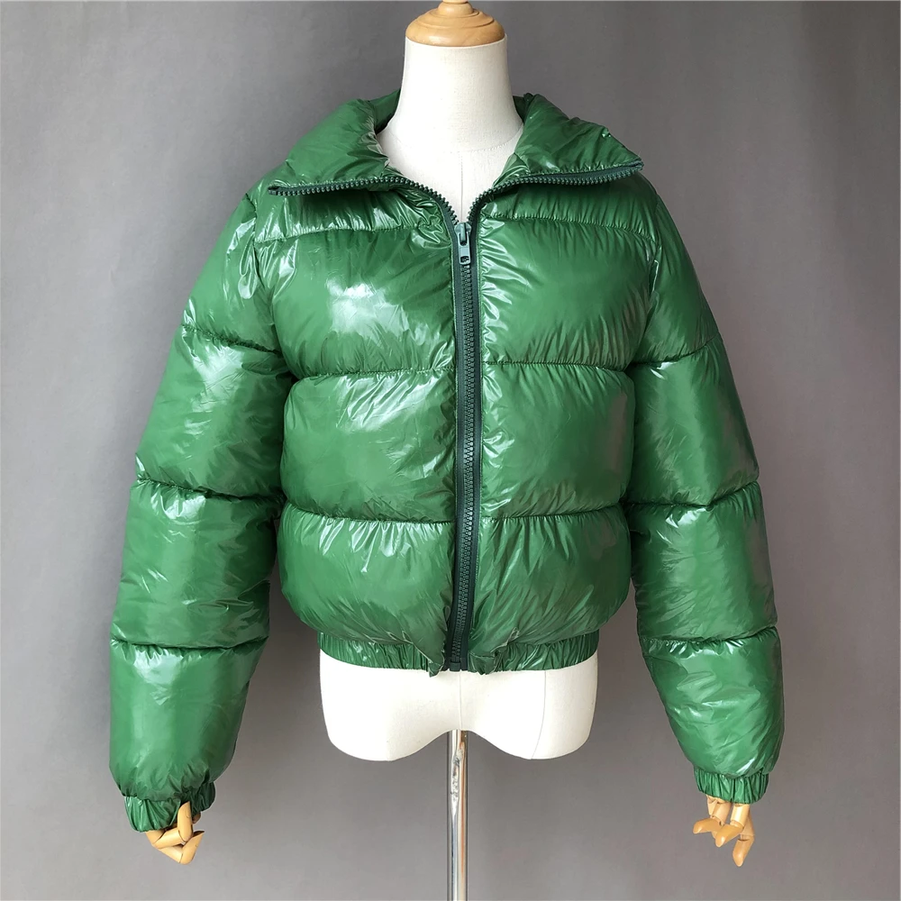 

2021 Winter New Bright Puffer Jacket for Ladies Warm Bubble Coat Cropped Parka for Women, As show