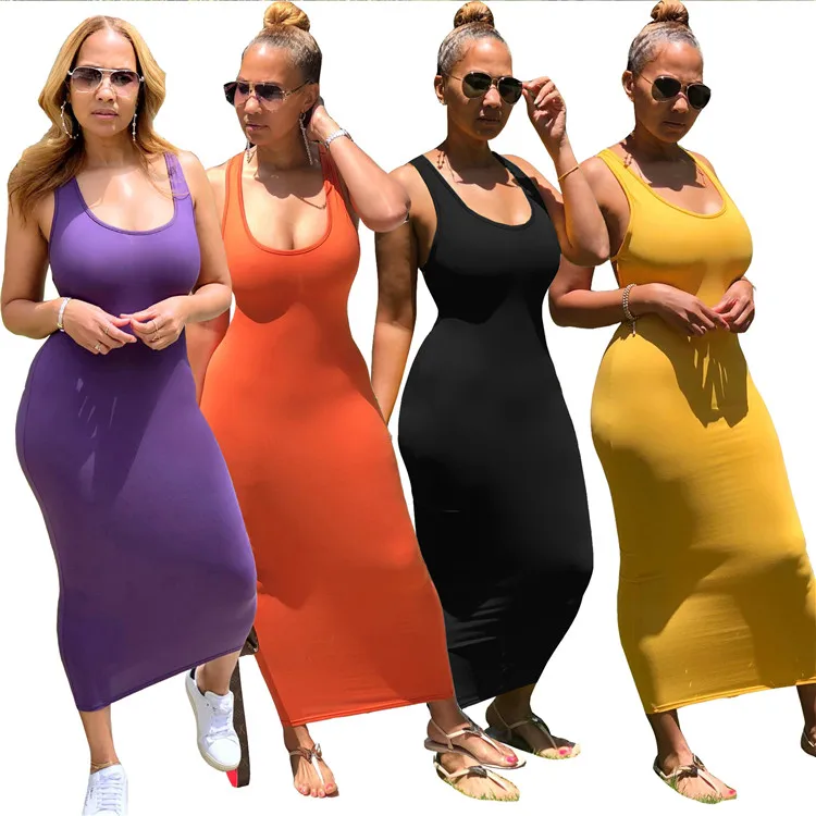 

2021 Bandage Backless Slit Push Up Lady Elegant Girls Soild Color Maxi Dresses Sundress Women Summer Plus Size Dresses