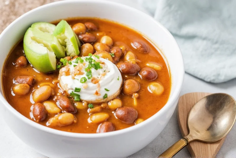Trader Joe's White Bean Chicken Chili served in a bowl with toppings