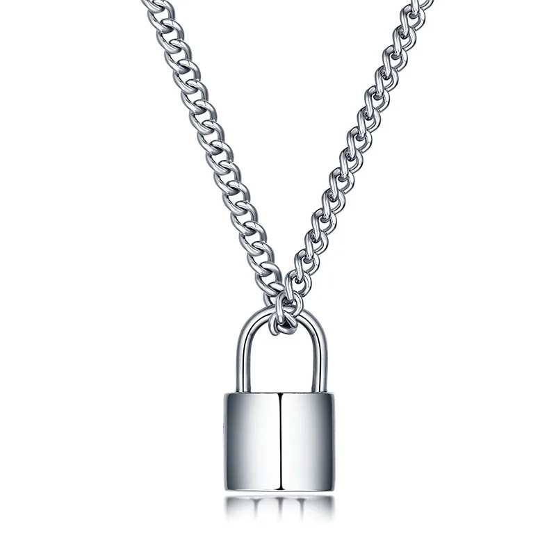 Wholesale Silver  Padlock Necklace Stainless Steel Lock Charm Pendant Choker Necklace for Men Women